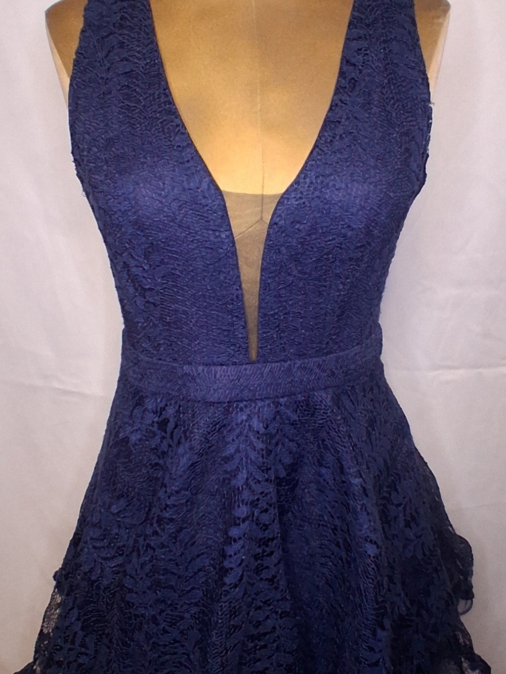 Windsor Royal Blue Deep V Layered Lace Skater Dress